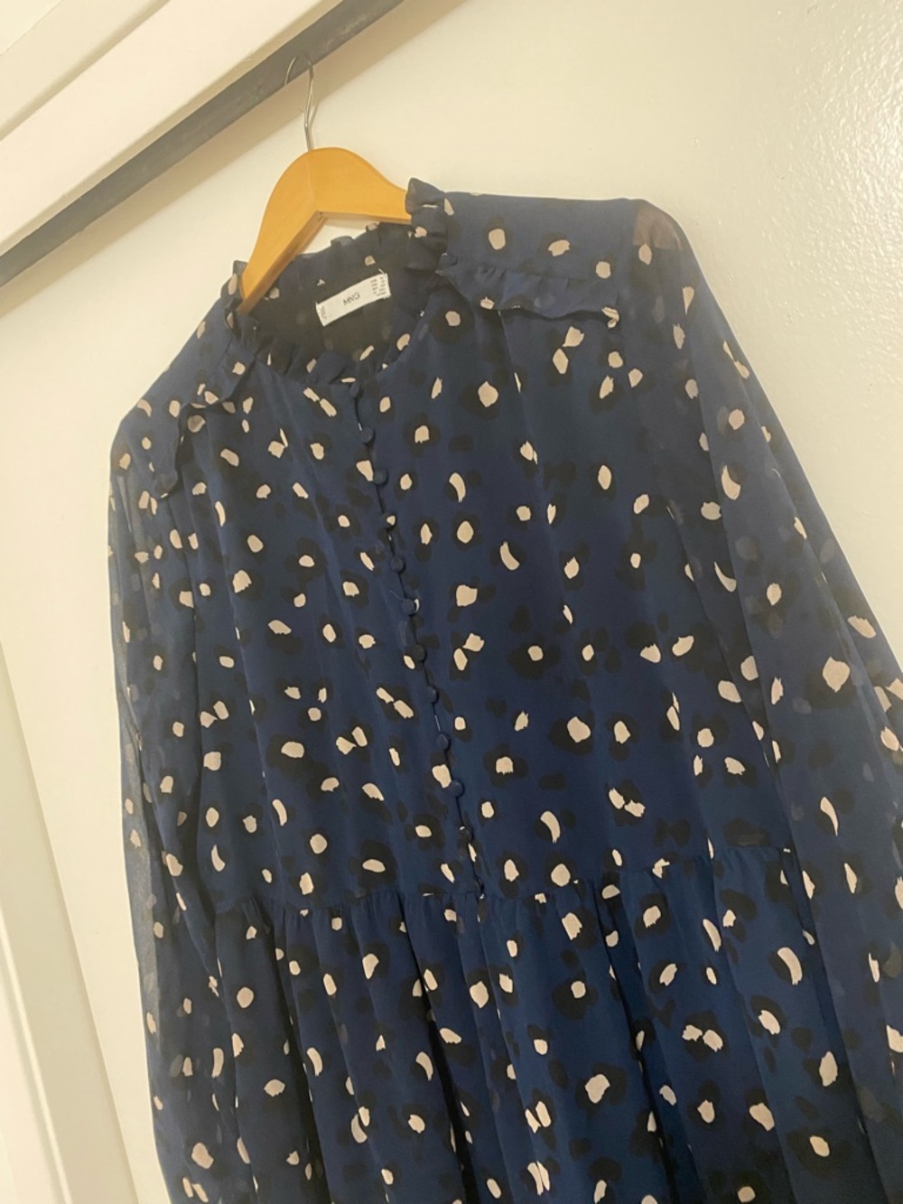 Mango Flowy Navy Polka Dot Mini Dress - Picture 11 of 12